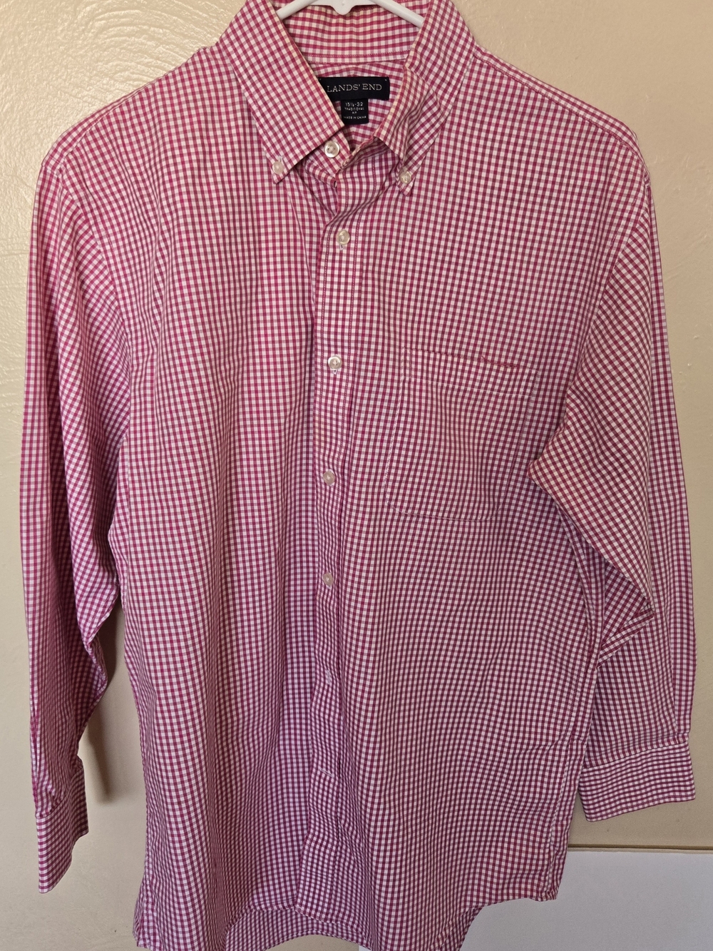 Lands' End Men’s Traditional Fit Gingham Button-Down Dress Shirt Size Medium